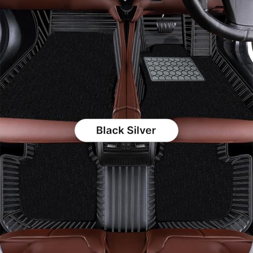 Image of Antiskid Premium 9D Car Mat Full Set for Vinfast VF 7 2026 | Luxury Leather Dual-Stitch Full Set 9D Car Floor Mat || 100% Waterproof ||Color: Black Silver