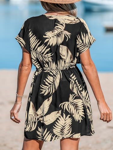 Image of CUPSHE Women's Swimsuit Coverup Casual V Neck Beach Dress Short Sleeve Elastic Waist Swimwear Cover Ups 2026 Beachwear