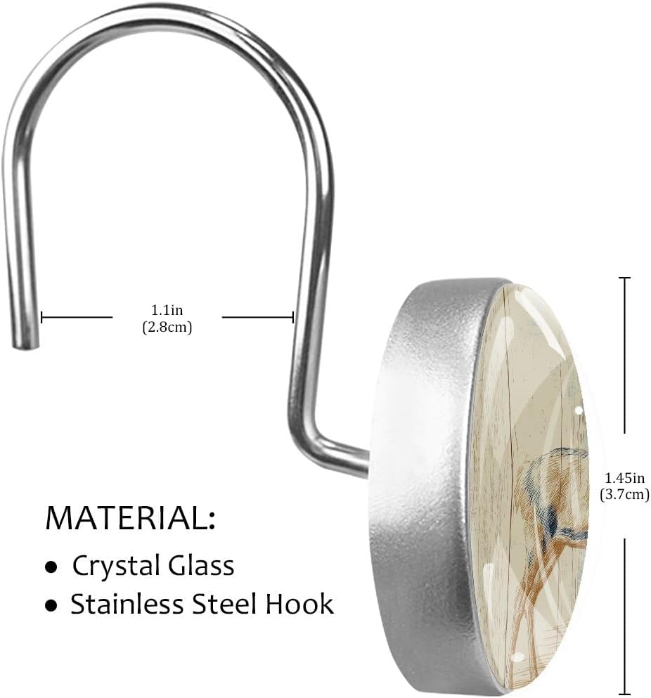 12 Pcs Deer Round Shower Curtain Hooks Stainless Steel Decorative Hanger Rings for Bathroom Kitchen Bedroom Curtain Rods