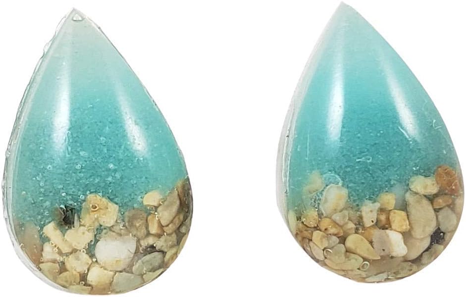 Sea green glow in the dark water and sand teardrop stud earrings-hypoallergenic for sensitive skin, Handmade in Hawaii Beach Jewelry