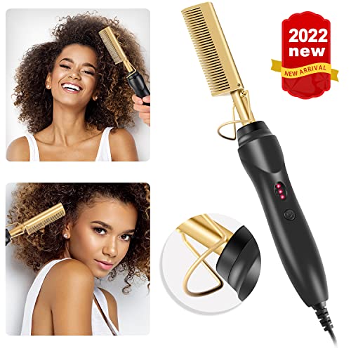 Hot Comb Hair Straightener, Electric Heating Comb, Portable Travel Anti-Scald Beard Straightener Press Comb, Ceramic Comb Security Portable Curling Iron Heated Brush #TOP1