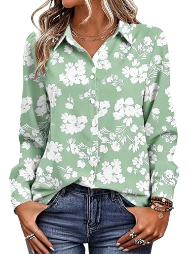 Image of Magritta Women's Shirts Fashion Casual Loose Fit Long Sleeve Button Down Lightweight Collared Blouse Tops