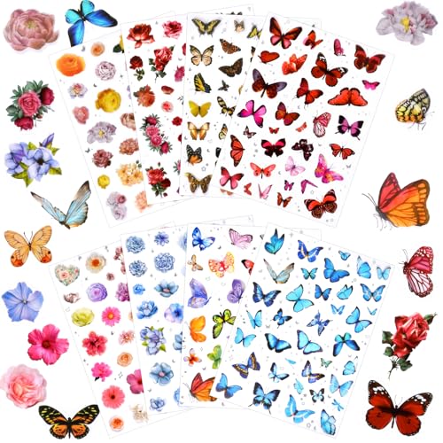 266 Pcs Scrapbook Stickers Flower Butterfly Stickers Kit for Junk Journal Bullet Planners Laptop DIY Crafts for Diary and Calendars Precut Stickers