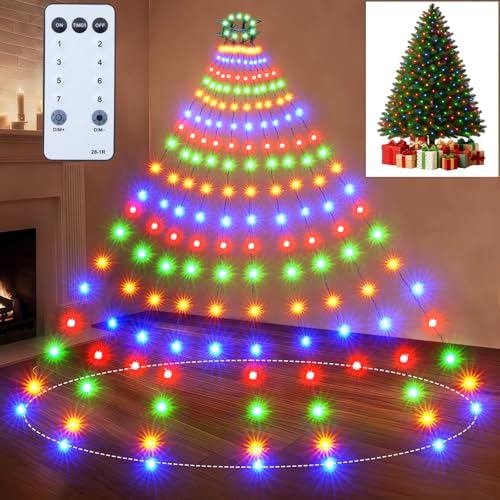 Christmas Tree Lights Multicolor Christmas Lights Outdoor Indoor 400Led 10 Lines with 8 Lighting Modes, Timer and Remote Control, Fairy Lights for Wedding Home Party 6Ft - 9Ft Xmas Tree Decorations