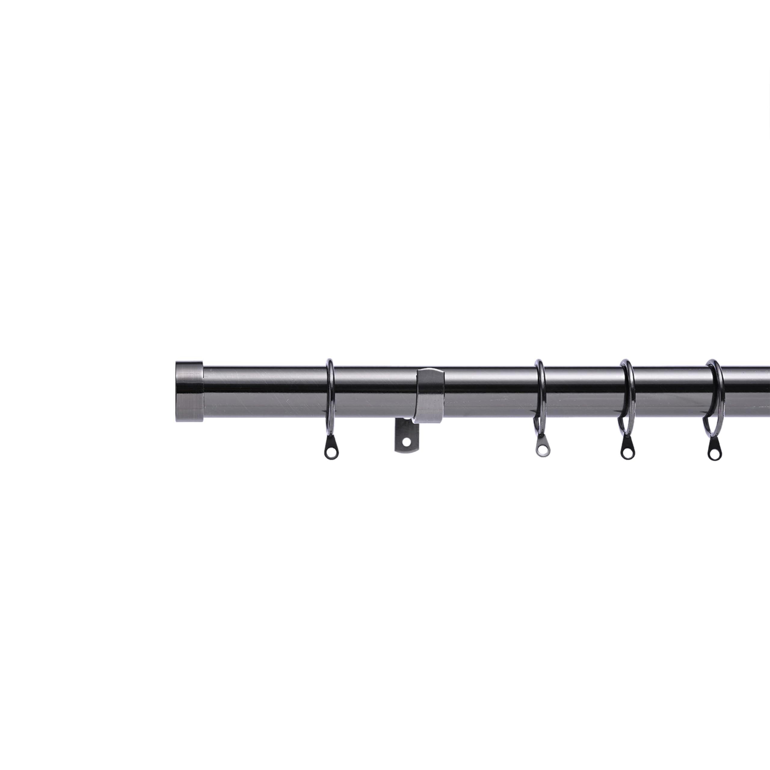 Lister Cartwright 28mm Black Nickle Fixed Metal Curtain Pole Set Rings with Stopper Finial Voile Easy fit to Outdoor, Bedroom, Living Room (120 cm)