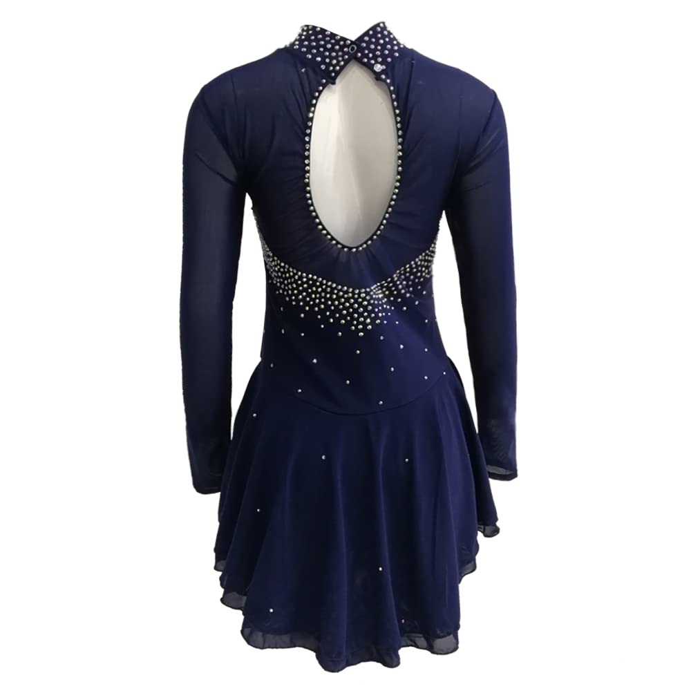 LIUHUO Ice Figure Skating Dress Girls Navy Blue Performance Dance Dress Women for Competition