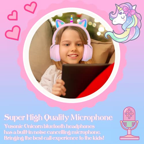 hisonic Kopfhörer Kinder Bluetooth, Over-Ear Einhorn Bluetooth Kopfhörer Mädchen mit Bunte Lichter, Mikrofon und SD… - Image 6