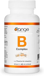 Orange Naturals - Vitamin B-Complex with L-Theanine - 45 v-caps - Coenzyme B Complex Vitamins Supplements - B Complex - Mental Health, Energy Boost, Relaxation and Sleep - B Complex Capsules