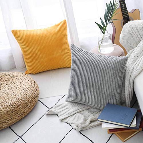 Home Brilliant Throw Pillow Covers 18X18 Set Of 2 Super Soft Couch Pillow Covers Spring Decorative Striped Corduroy Mustard Throw Pillows For Couch Bed Summer, 18 X 18 Inch, Sunflower Yellow #TOP2