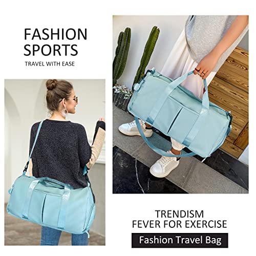 Zgwj Sports Gym Bag With Wet Pocket & Shoes Compartment, Waterproof Shoulder Weekender Bag For Women And Men Swim Sports Travel Gym Bag Lightweight And Easy Carry On Light Blue #TOP7