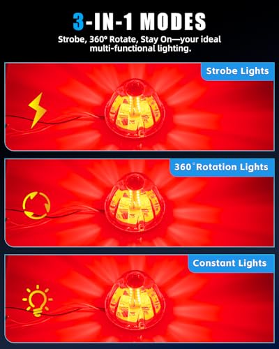 Image of Ultra-Bright 3 Function 360 Rotation Strobe Watermelon Lights for Semi Truck, [3 Lighting Modes] Red ABS Lens Red LED Side Marker Signal Lights for Kenworth Peterbilt Freightliner, 2 PCS
