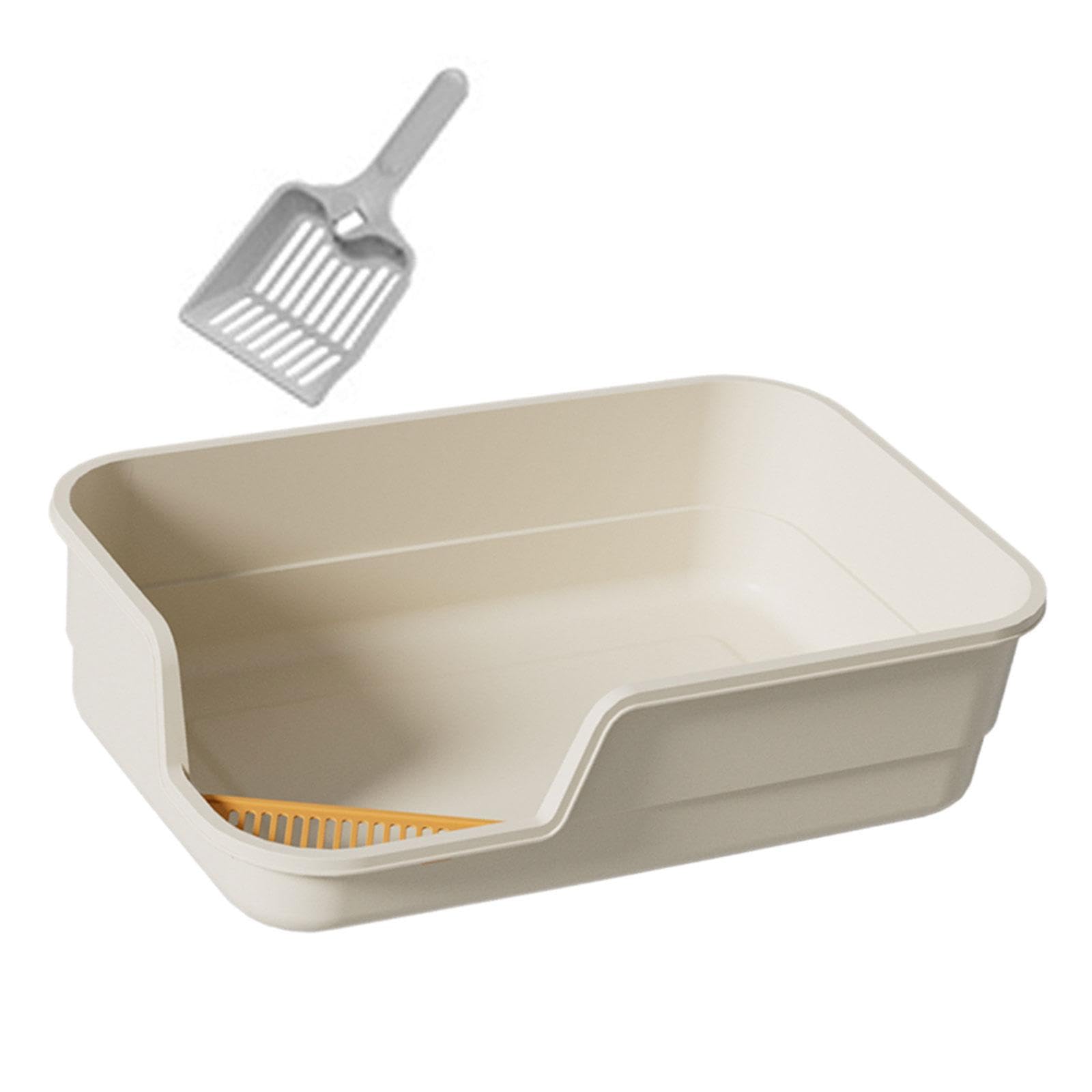 Bandeja de Arena para Gatos con Tapa Abierta, Inodoro para Gatos, Arenero de Gran Tamaño con Laterales Altos, Contenedor de Arena Pa, Blanco