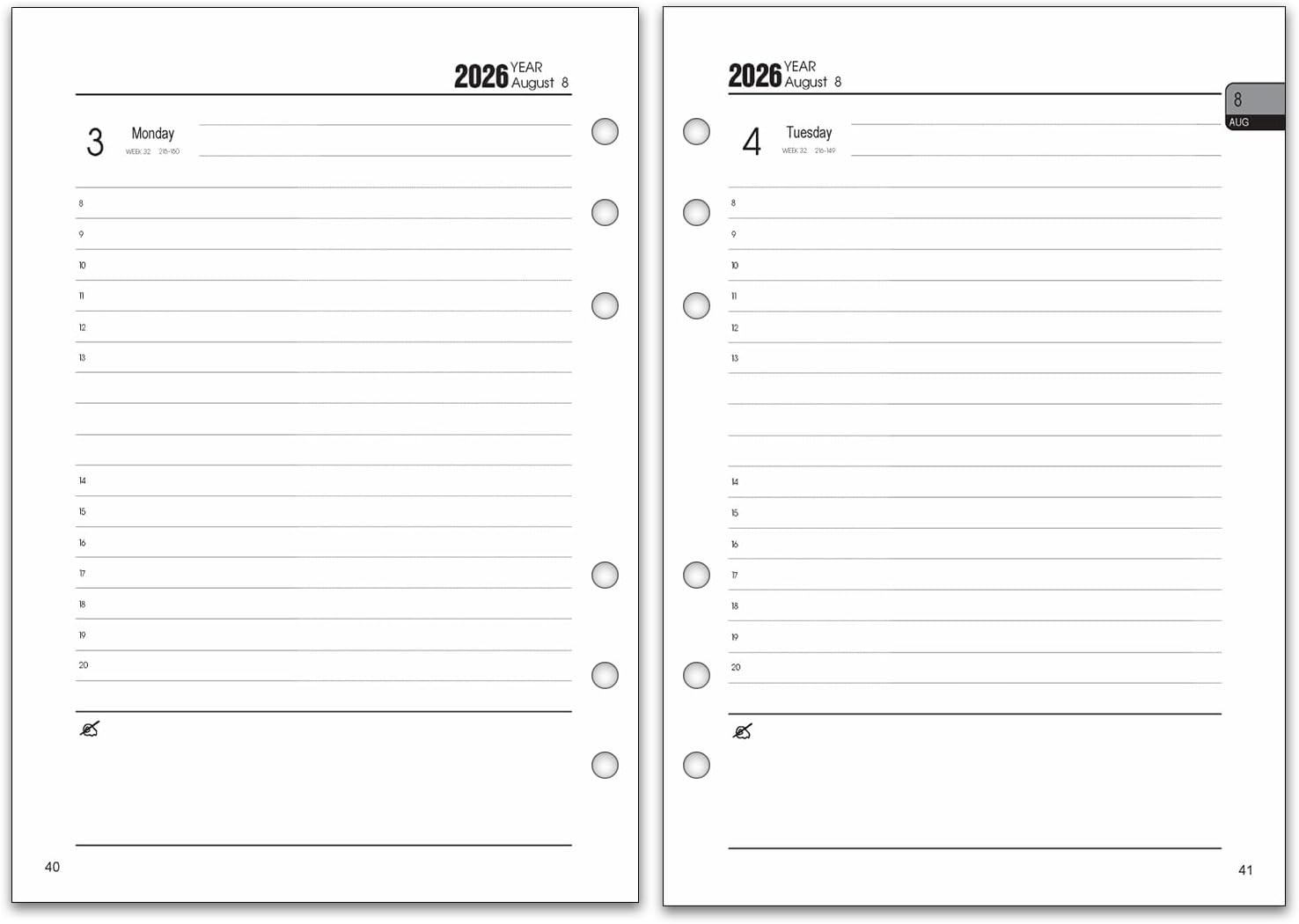 A5 Diary 2026 2027 Refill Day per Page 6 Hole, Page a Day Organizer with Monthly Overview, Notes, Contact, UK Holidays, August 2026-July 2027 Academic Mid Year, Daily Planner Inserts Page per Day