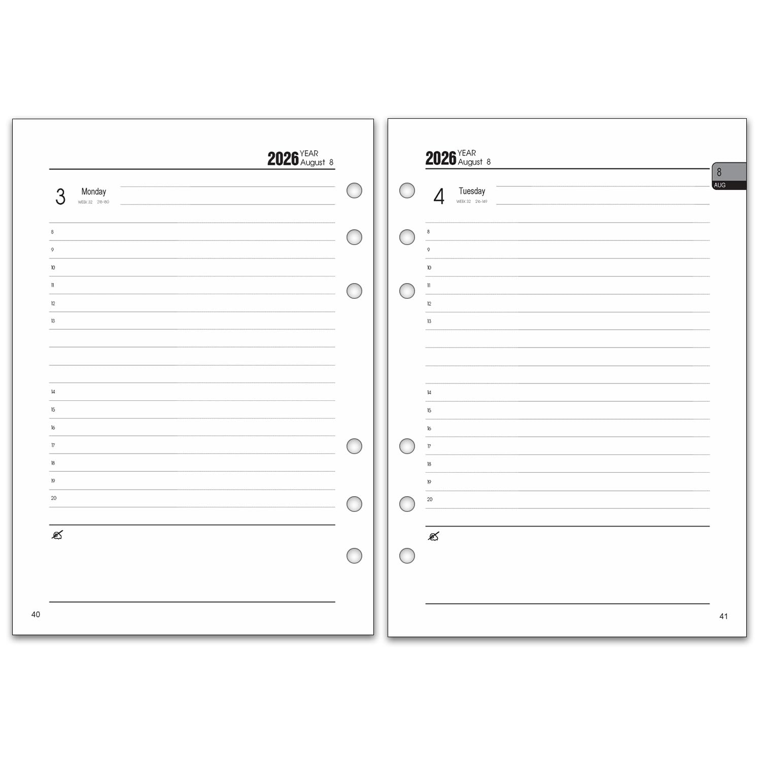 A5 Diary 2026 2027 Refill Day per Page 6 Hole, Page a Day Organizer with Monthly Overview, Notes, Contact, UK Holidays, August 2026-July 2027 Academic Mid Year, Daily Planner Inserts Page per Day