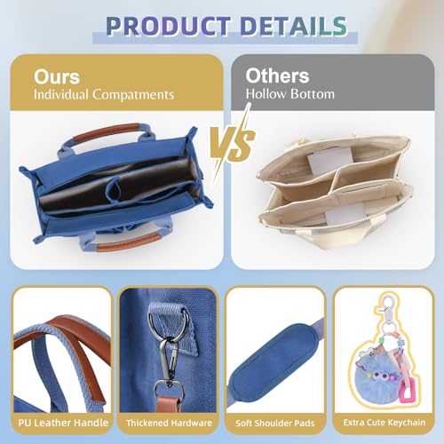 Image of BECOJADDE Structured Canvas Tote Bag for Women, Multi-Compartment Zippered Purse for Work Bible Travel