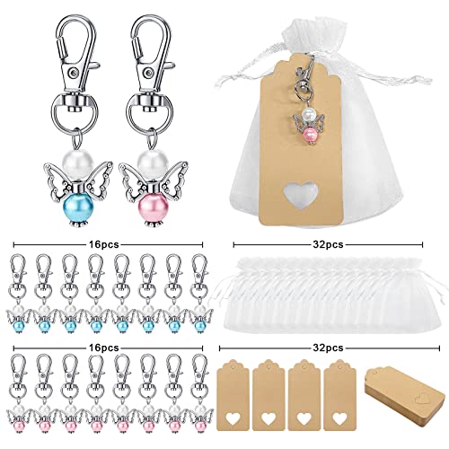 Withosent Detalles Comunion 32PCS, Recuerdos de Comunion Llavero ángel de la Guarda Souvenir de Boda Bautizo Colgante con Bolsas de Organza y Etiquetas, Adecuado para Regalos Comunión para Invitados