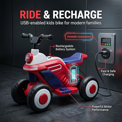 Image of StarAndDaisy Kids Electric Ride-On Motorcycle | Battery Operated 3-Wheel Motorbike with Wide Tyres, Footrest & Easy-to-Ride Design | Electric Ride-On Toy for Boys & Girls