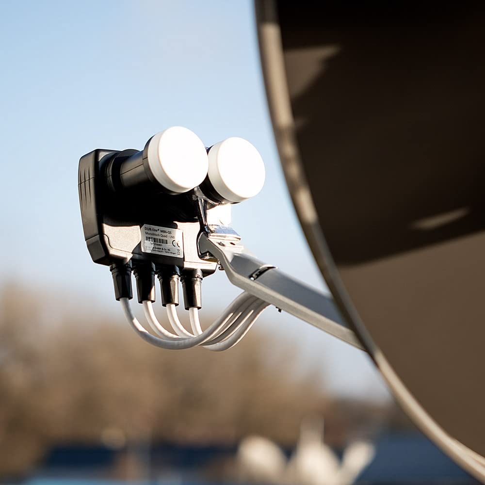 DUR-line 6° Monoblock Unicable LNB – Astra 19,2°E + Hotbird 13°E – 24 participantes y 2 satélites (MB6-UK) – Doble LNC con función de cable – Full HD, 4K, 8K, 3D – Resistente a la intemperie +