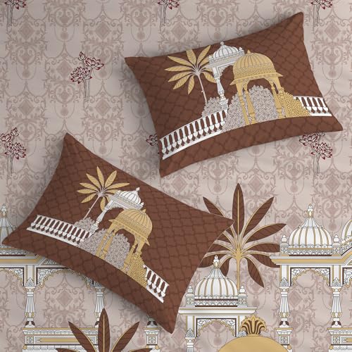 Image of Urban Space Regal 300 TC 100% Cotton Bedsheet for Double Bed, Panel Design Bedsheet, Printed Queen Size Bed Sheet with 2 Pillow Covers (90 x 108 Inches, Aangan Brown)