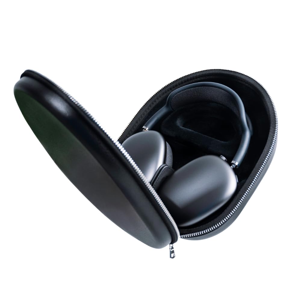 Custodia rigida per AirPods Max | Magnete extra potente per garantire la modalità Sleep | Pelle vegana e cerniera in metallo | Protegge le cuffie da graffi e urti | Confezione regalo (nero)