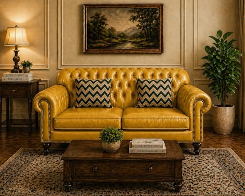 Image of Luxury Sofa Set Luxury Chesterfield Sofa in for Home Living Room & Office (Highback 2 Seater Yellow)