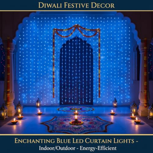 Image of MIRADH 180 LED 9.8 Feet Window Curtain String Light Wedding Party Home Garden Bedroom Outdoor Indoor Wall Decorations, (Blue Led Curtain 3M x 3M)