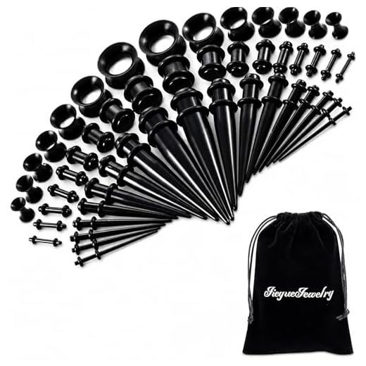 50 Pieces Ear Stretching Kit 14G-00G by JieyueJewelry - Acrylic Tapers and Plugs + Silicone Tunnels - Ear Gauges Expander Set Body Jewelry (Black)