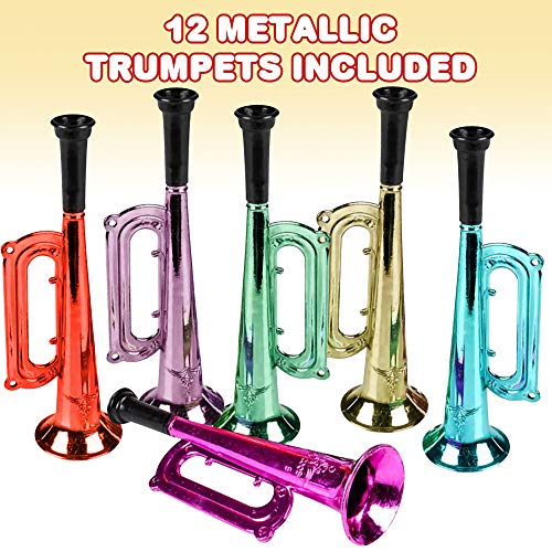 Artcreativity AC-1161 7 Inch Metallic Trumpets, Set Of 12, Fun Plastic Musical Instruments Noise Makers For Parties And Events, Music Toys For Kids thumb #1