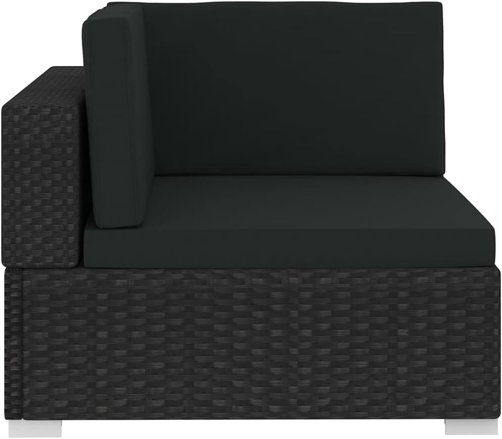 Outdoor Sectional Sofa Black PE Rattan Patio Sofa with Adjustable Armrests Comfortable Cushions Easy Assembly Garden Furniture Backyard Lounge Set for Poolside Balcony