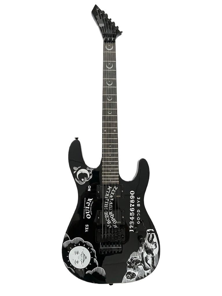 Chitarra elettrica a corpo solido, grafica Black Occult Spirit Board con doppio humbucker e tremolo di bloccaggio, 6 corde a grandezza naturale for heavy metal (Guitarra Eléctrica)