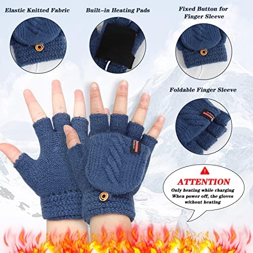 USB Heated Gloves for Women Men, Unisex Heated Mitten Winter Hands Warmer Knitting Full Half Finger Heating Mittens Fingerless Warm Gloves Thermal Laptop Gloves for Indoor Outdoor Winter Gift