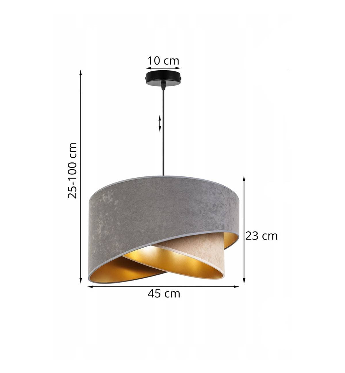 Light-Home Milano Lampadario a Sospensione - Lampadario Industriale per Soggiorno Camera da Letto e Cucina - Lampade a Sospensione in Metallo e con Paralume di Velluto - E27 - Beige e Grigio