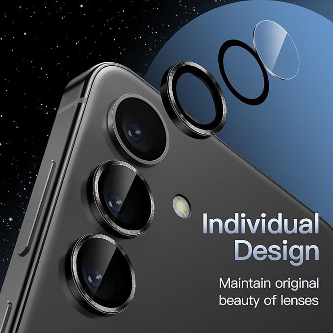 Image of CLITZ Camera Lens Protector for Samsung Galaxy S25+ / S25 Plus 5G, 9H Tempered Glass Metal Individual Ring Cover,HD Clear, 1 Set (Black)