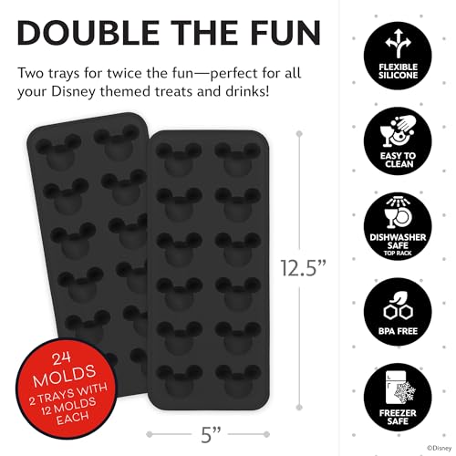 Image of Disney Mickey Silicone Ice Cube Tray, 2-Pack 5 inchx12.5 inch, BPA-Free | Flexible design pops character-shaped cubes out easily, dishwasher safe, doubles for chocolate and gummies, makes 24 molds