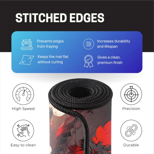 Image of Dragon Warrior Mouse Pad 12x32Inch 3mm Extended Gaming Desk Mat with Anti-Slip Rubber Base Mousepad for Smooth Surface Desk pad for PC & Laptop Use Waterproof & Stiched (Red /Black) Deskpad