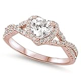 Sterling Silver Heart Halo Simulated Gemstone Promise Ring (Rose Gold Plated Cubic Zirconia, 7)