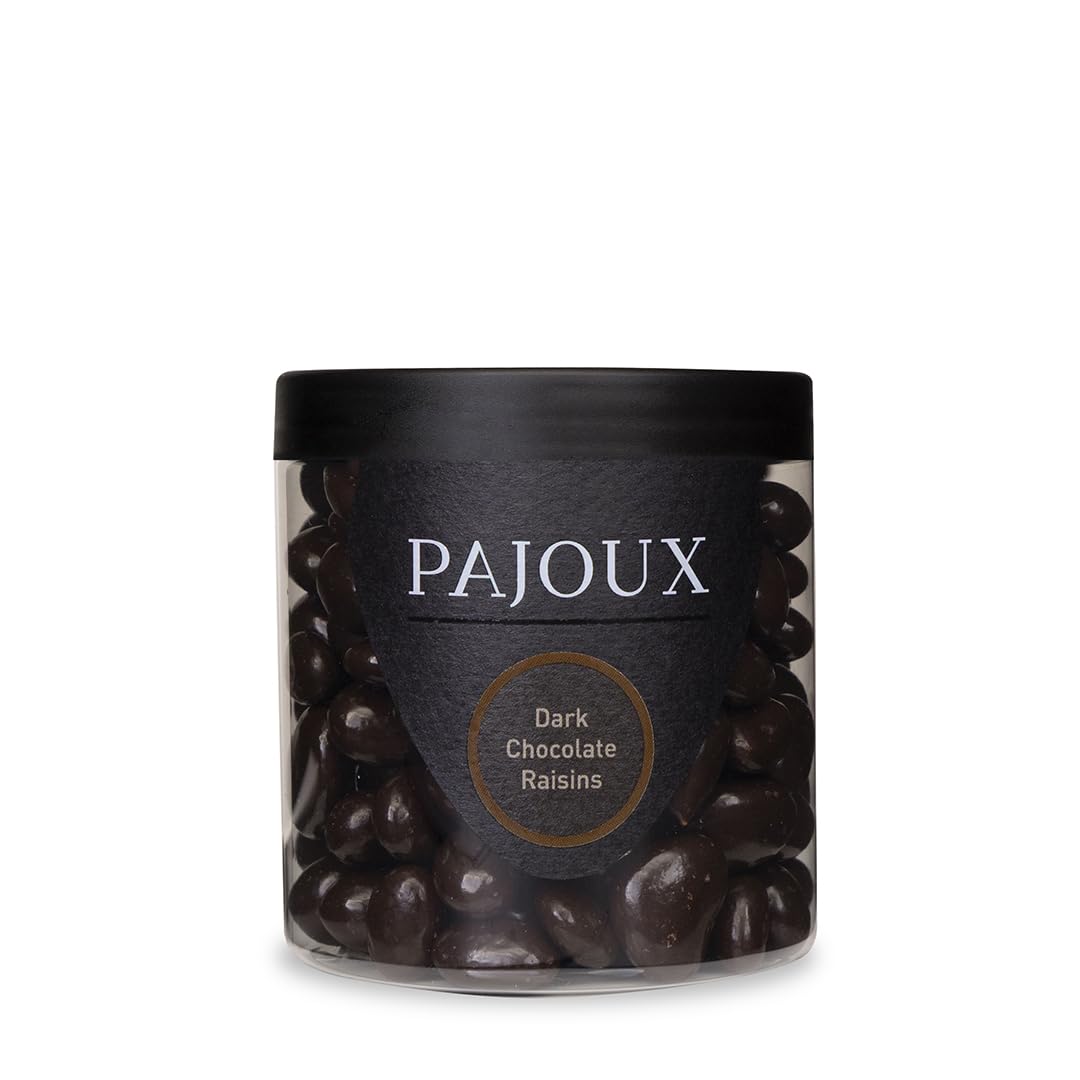 Pajoux Dark Chocolate Raisins (Small) 220g | Dark Chocolate Covered Fruit - Whole Raisins - Chocolate Coated - Chocolate in a Gift Jar