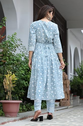 Image of Women's Stylish Rayon Nayra Cut Kurta Embroidered Work and Round Neck 3 /4 Sleeve with Pant Dupatta Set