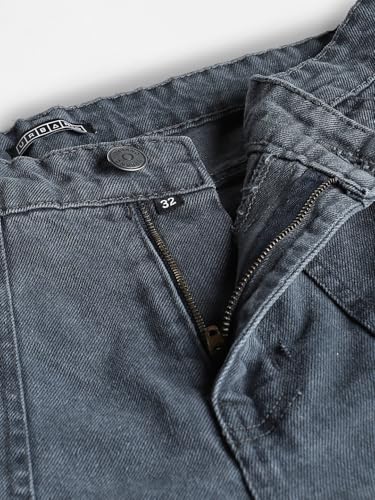Image of Urbano Fashion Men's Loose Mid Rise Baggy Fit Cargo Jeans with 6 Pockets Non-Stretchable