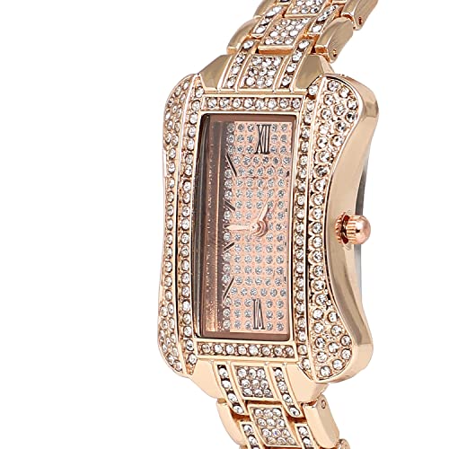 Image of Haute Sauce Women's Embellished Analog Dial with Stainless Steel Strap | Battery Power | Foldover Closure | Quartz Movement | Fashion Wrist Belt Watch for Female and Girls