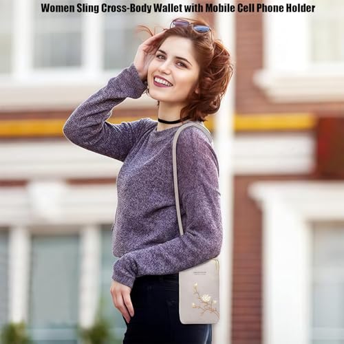 Upliftjoys/Subsequentn Women Sling Cross-Body Wallet with Mobile Cell Phone Holder,Embroidered Mobile Phone Bag Wallet2
