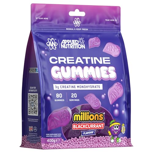 Applied Nutrition Creatine Gummies - 3000mg Creatine Monohydrate per Serving - 80 Chewable Vegan Gummies for Strength, Power & Recovery (20 Servings)