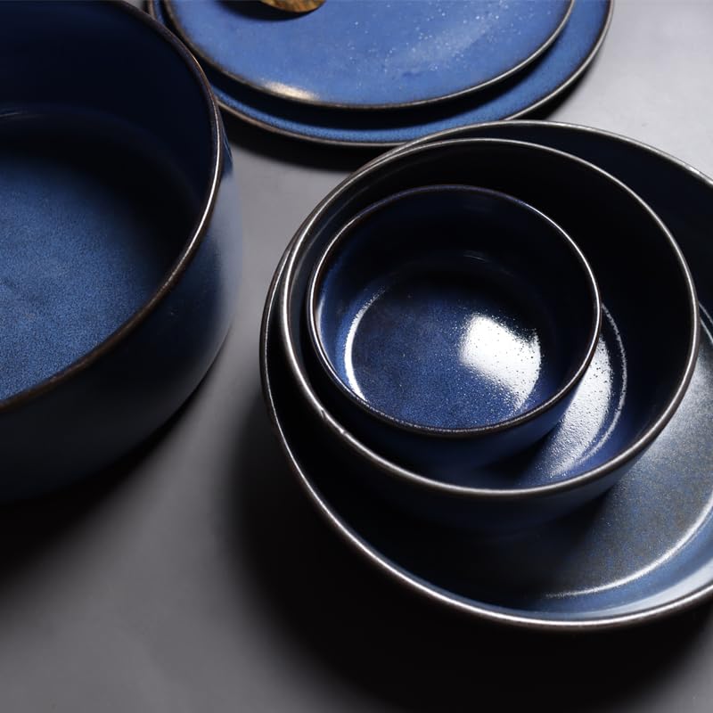 Talerze Niebieska Ceramiczna Zastawa Stołowa Styl Nordycki Talerz Do Steków W Stylu Zachodnim Talerz Do Sushi Miska Na Ryż Miska Na Zupę Miska Na Sałatkę Miska Na Makaro,A-7PCS