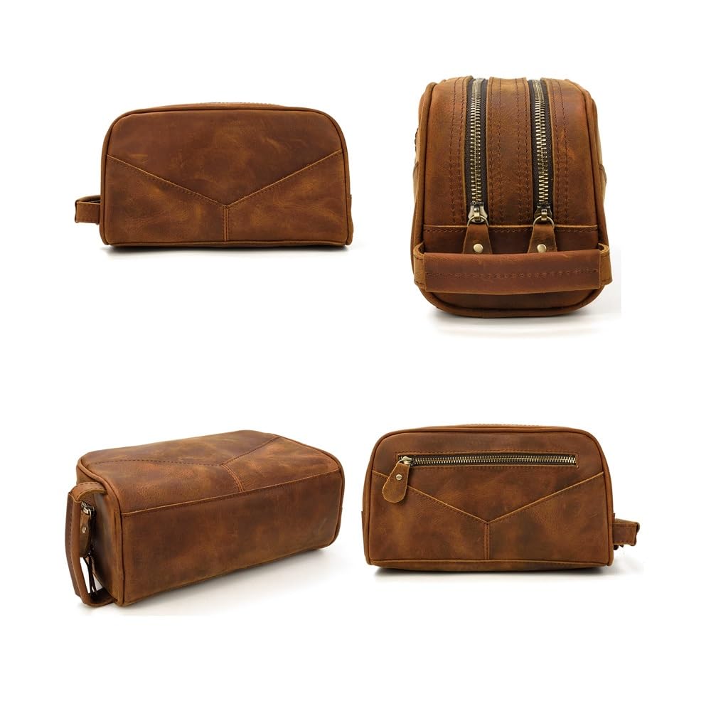 Kulturbeutel, wasserdichter Reise-Kulturbeutel aus Leder, Organizer, perfekt for die Rasur, Pflege, Dopp-Kit und den Geschäftsurlaub im Haushalt, Kosmetiktasche mit tragbarem Griff ( Grey : A , Size :