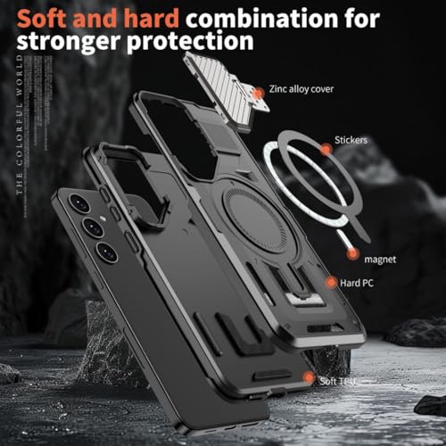 Image of YUWOO Back Cover for Samsung Galaxy S24 FE 5G|Compatible with MagSafe|Camera Cover Stand|Military Grade Protection|Rugged Magnetic Phone Case Back Cover for Samsung Galaxy S24 FE 5G