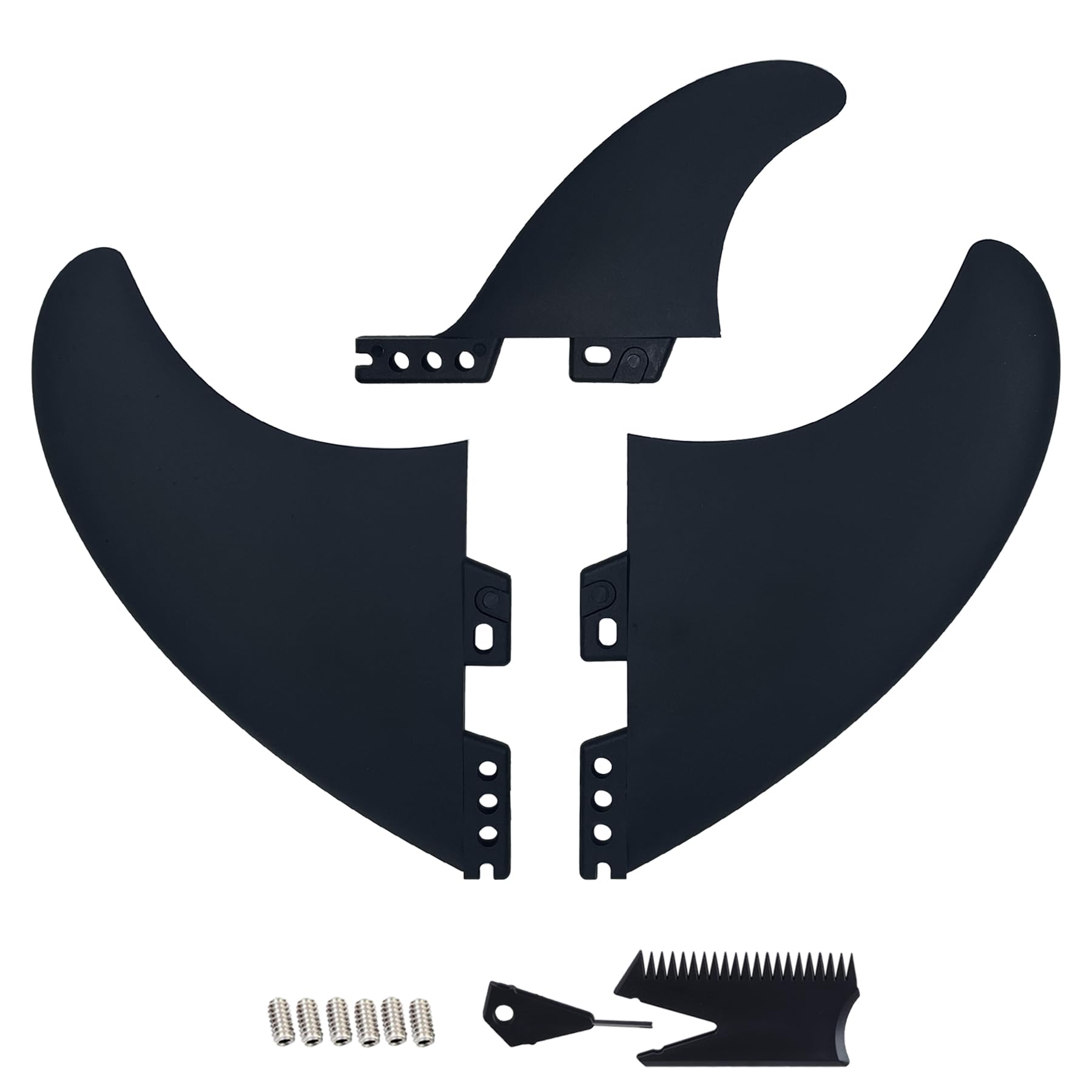 Surfboard Fin Set, 3 Fins (2 side big+1small center fin Style), Stronger Nylon Construction with Screws, Wax Comb and Key