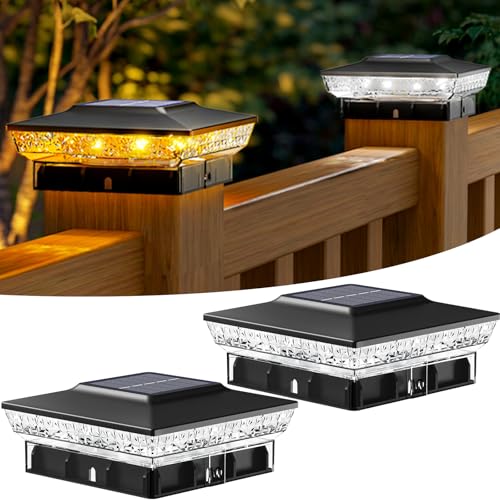 btfarm 2 Paquete 4x4 Farola Solar Exterior, 16LED Luz Solar Exterior jardin, 2 Modos IP64 Impermeable Luz de Camino Lámpara de Poste para Patio Jardín, Blanco Cálido/Frío