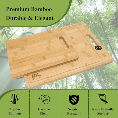 Hk. Chopping Board Set Of 3 | Large, Medium & Small Wooden Cutting Boards For Kitchen – Meat, Vegetables & Fruits | Knife Sharpener & Garlic Presser Included | Durable & Non-Slip Design - 6