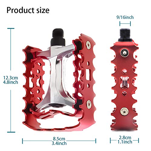 Mtb Pedals Mountain Bike Pedals 9/16 Sealed Bearing,Aluminum Antiskid Durable Bicycle ,Bike Platform Pedals Lightweight For Bmx Mtb (Red) #TOP1