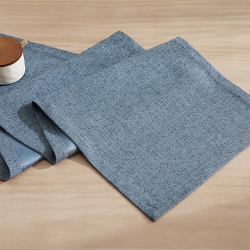 Image of ZeeMart Burlap Style Farmhouse Table Runners 90 Inches Long, Blue Rustic Woven Dining Table Runner for Everyday Use, 14x90 Inches, Blue